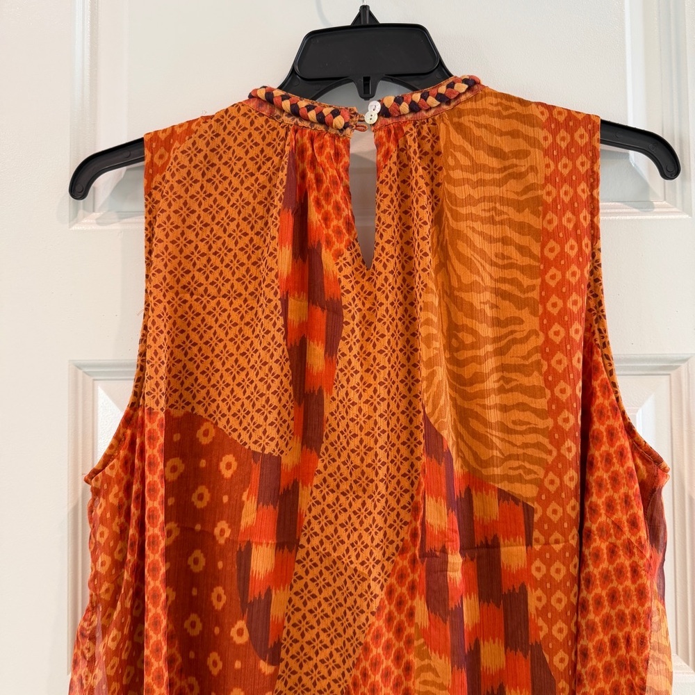 Peck&Peck Rust Orange Tunic Tank Top Sleeveless Tassel Bead Braided Neck sz L - Picture 11 of 12